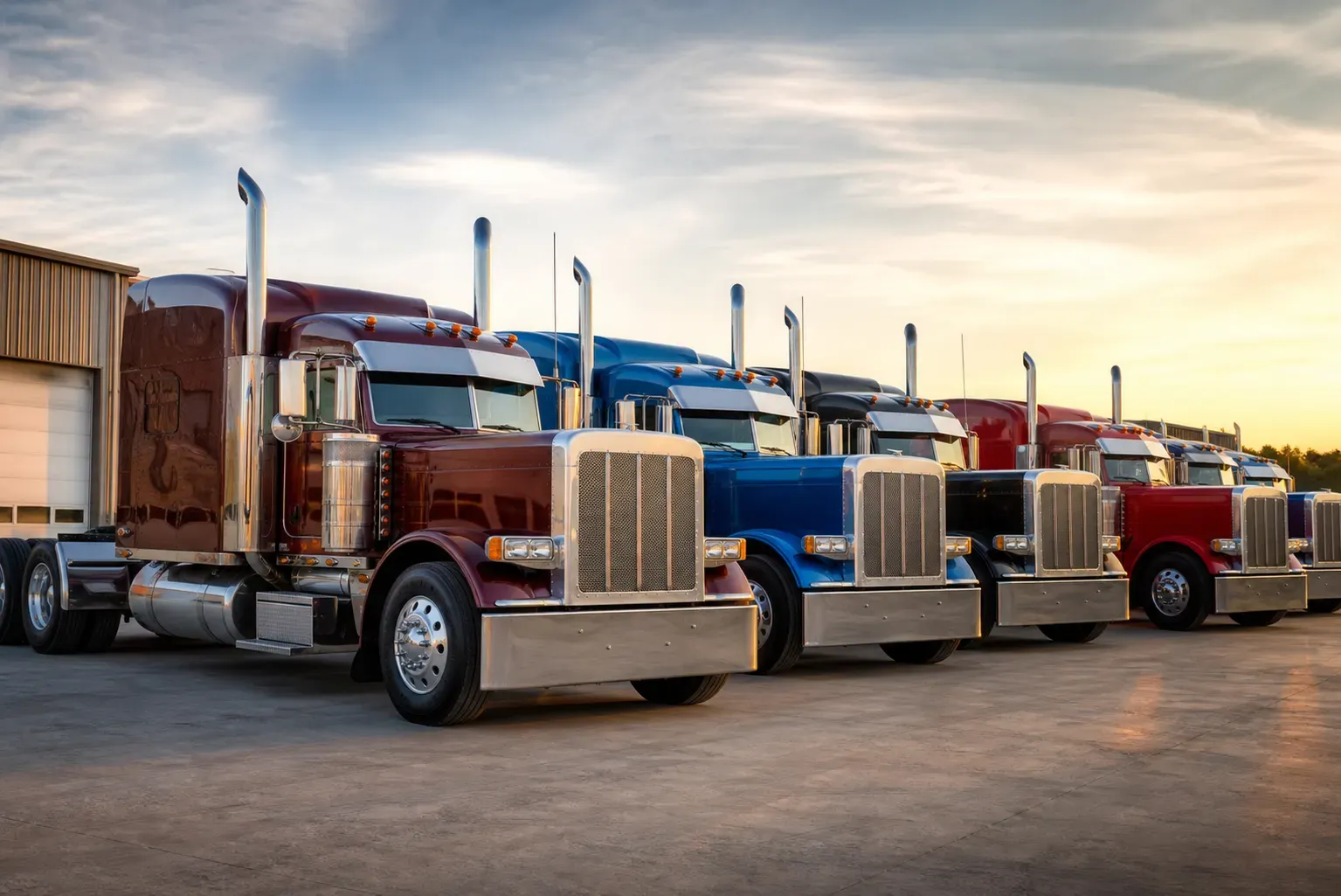 A lineup of clean semi-trucks representing a managed carrier fleet
